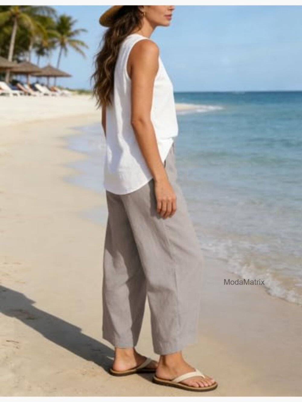 Wide Leg Linen-Blend Pants in Taupe by - Picture 7 of 7